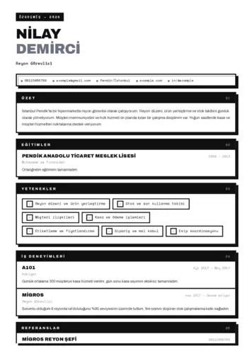 Market Sektörü İçin CV Örnekleri cv indir